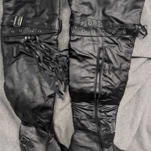 American Exchange Black Over the Knee Boots with Fringe